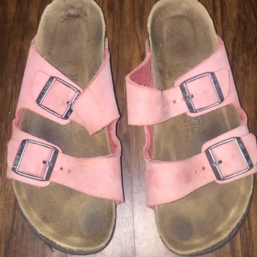 Coral pink suede Birkenstock sandals size 36